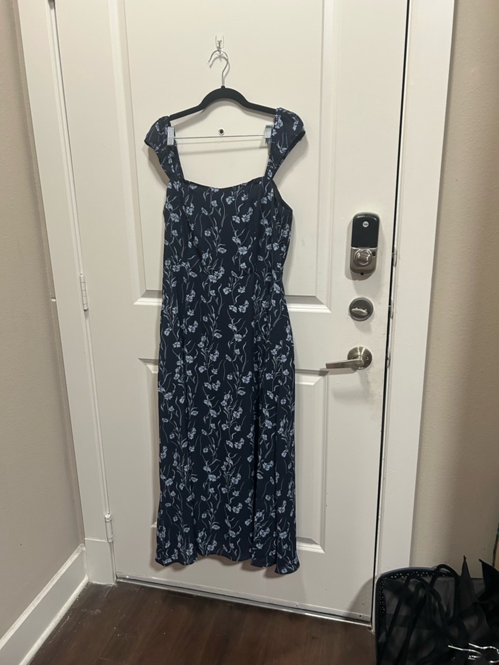 RIHOAS Navy Floral Midi Dress with Light Blue Blooms